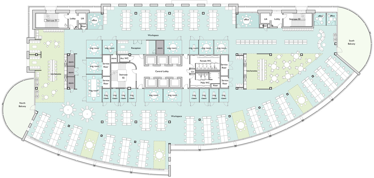 Westgate typical floor fit-out spaceplan, 176 Workstations.